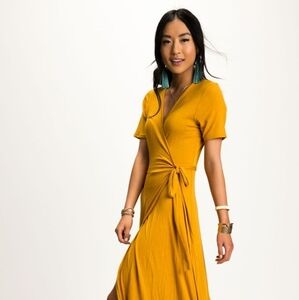 Rumor Has Knit Mustard Maxi Wrap Dress